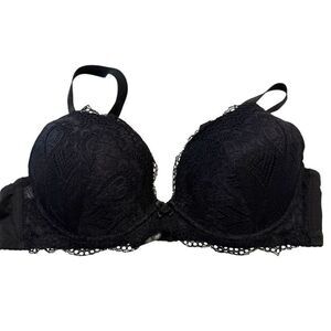Natori Lace Overlay Padded Scalloped Trim Push-up Bra Black Size 38C